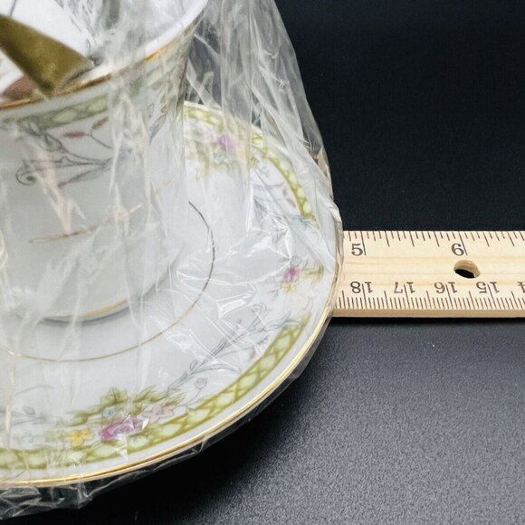 Floral Lattice Coffee Cup and Saucer Gold Trim Gift Set Spoon Espresso Wrapped - Picture 10 of 10